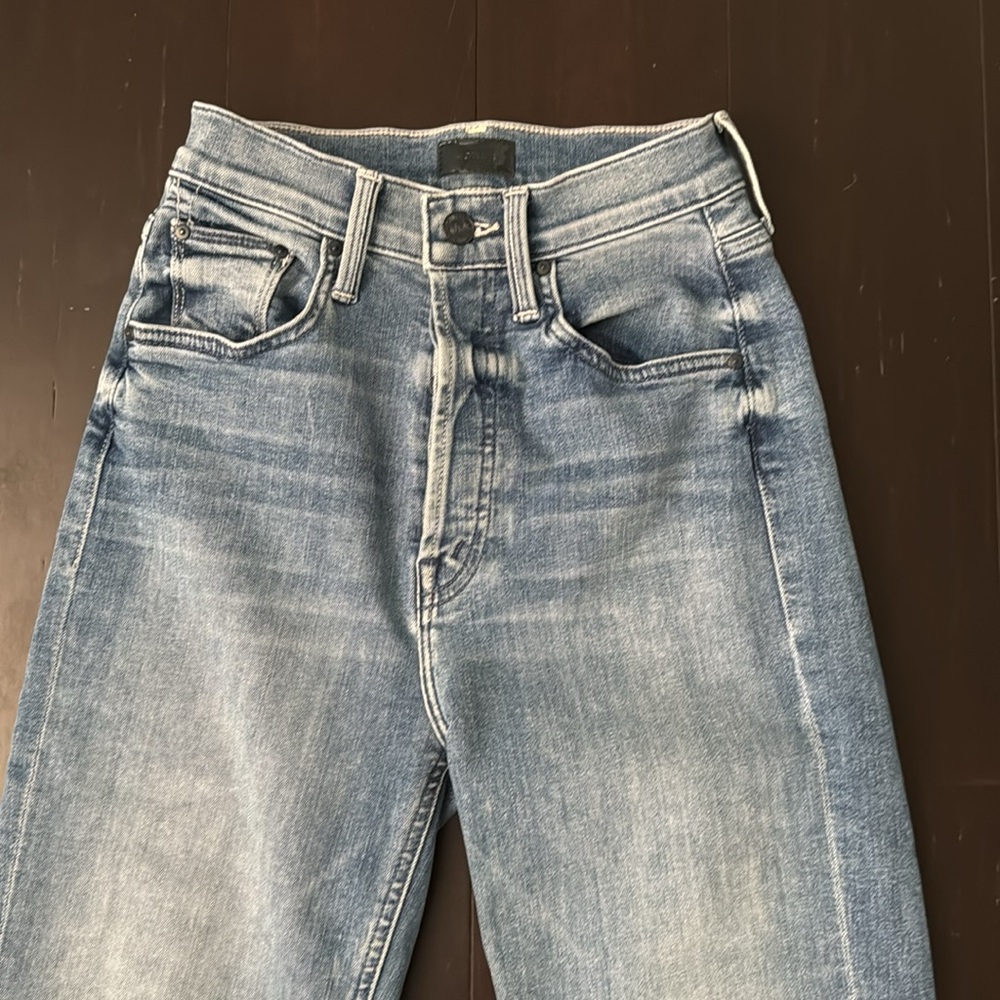 MOTHER High-Rise Straight Crop Jeans in Medium Blue - Picture 4 of 7